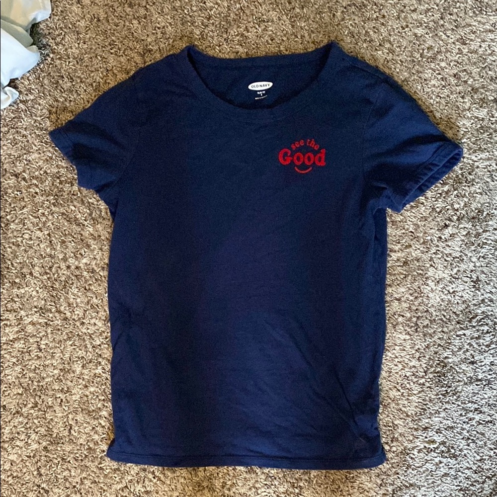Old Navy See the Good Tee (Blue and Red Short Sleeve Tee)